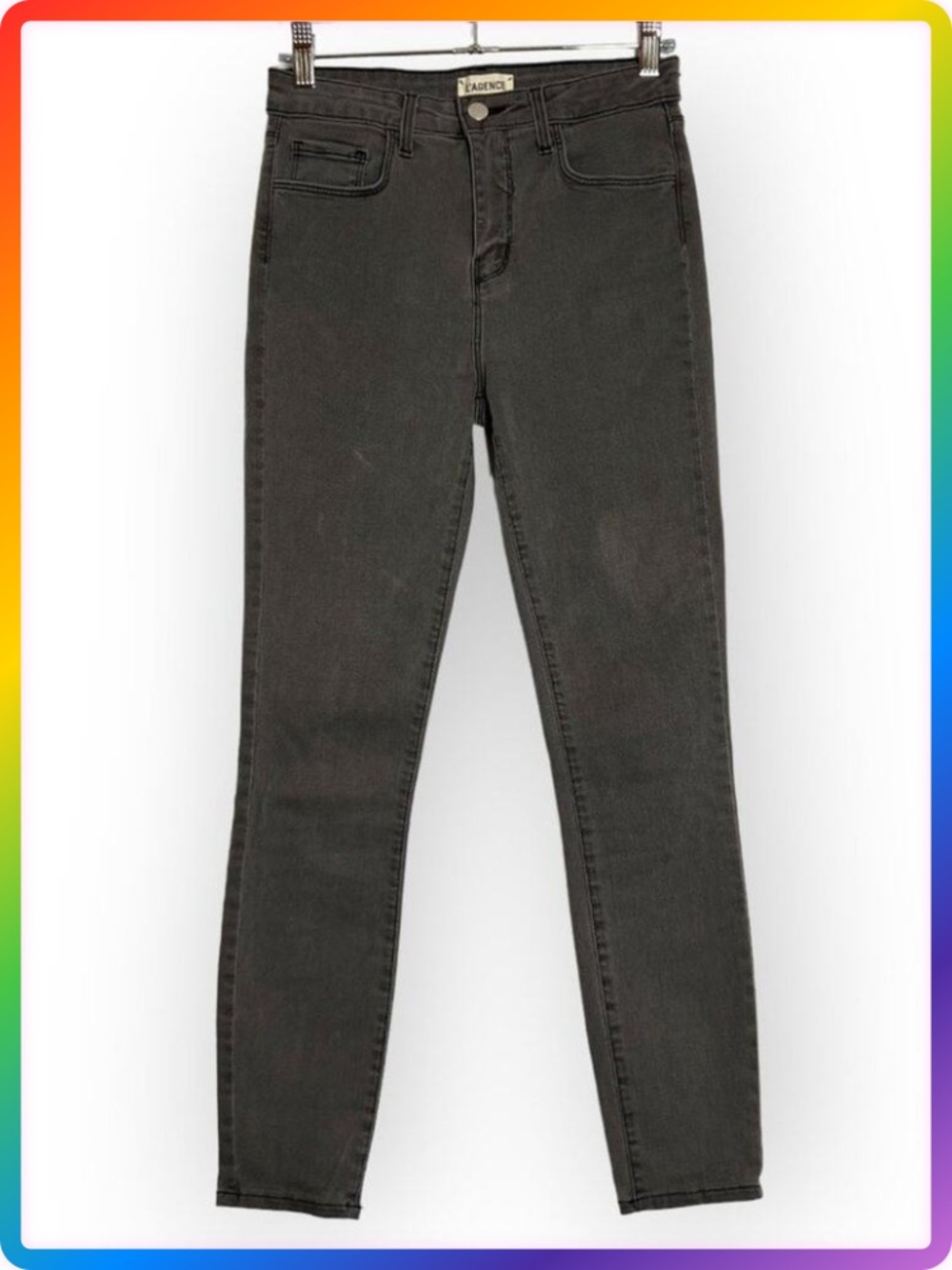 L'AGENCE Margot High Rise Skinny Jeans WOMENS 26 Cast Iron Gray Designer